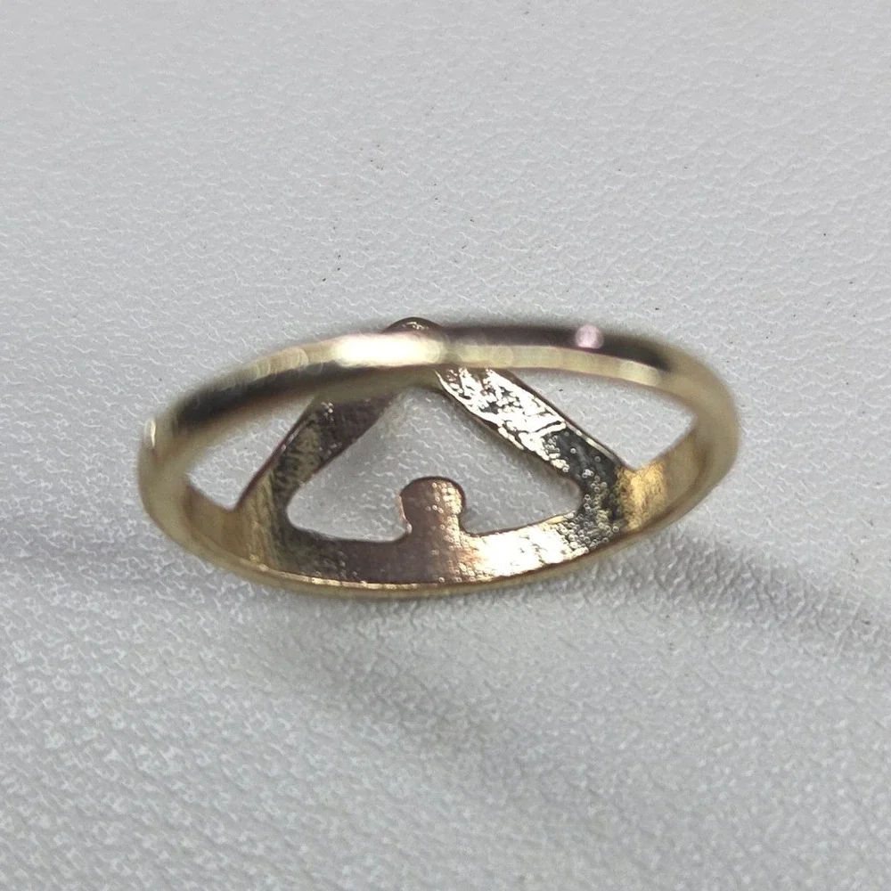Gold Tone Geometric Open Triangle Ring Minimalist Modern Size 7.5